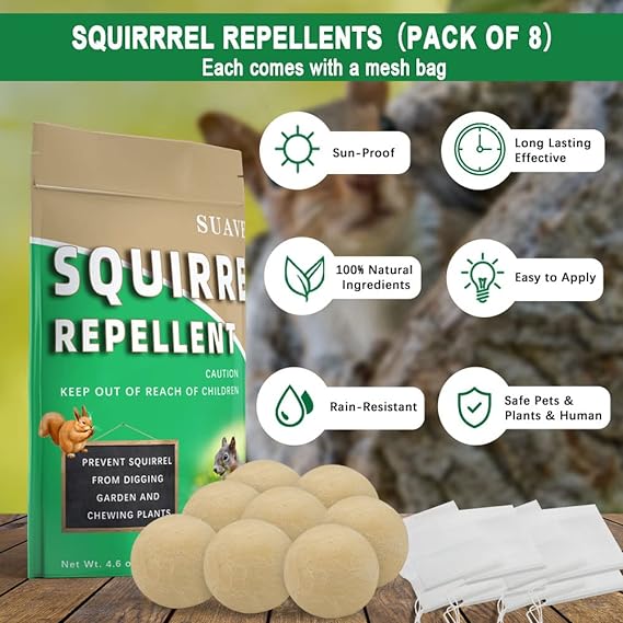 SUAVEC Squirrel Repellent Outdoor, Chipmunk Repellent, Squirrels Repellent for Garden, Squirrel Deterrent Mint, Indoor Repellent Squirrels for Attic, Keep Squirrel Away for Bird Feeders/Plants-8P