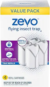 Zevo Flying Insect Trap, Fly Trap Refill Cartridges (4 Total Refill Cartridges)