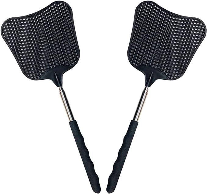 Foxany Telescopic Fly Swatters, Durable Plastic Fly Swatter Heavy Duty Set, Flyswatter with Stainless Steel Handle for Indoor/Outdoor/Classroom (2 Pack)