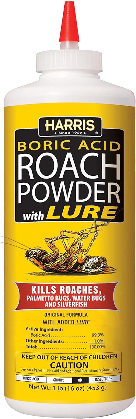 HARRIS Boric Acid Roach and Silverfish Killer Powder w/Lure for Insects (16oz)