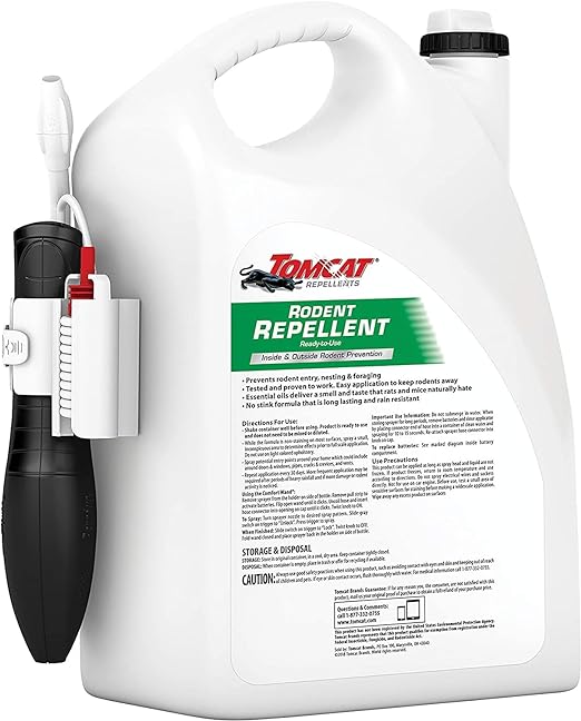 Aceite repelente de roedores Tomcat para prevención de ratas y ratones en interiores y exteriores, listo para usar, 1 gal. 