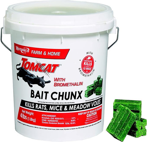 Tomcat With Bromethalin Bait Chunx Pail, Pest Control for Agricultural Buildings and Homes, Kill Rats and Mice, 4 lbs.