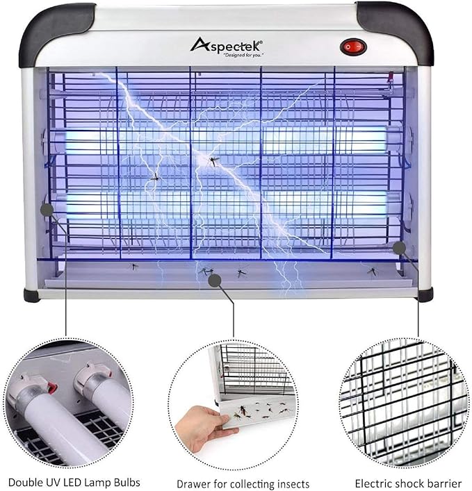 ASPECTEK Powerful 20W Electronic Indoor Insect Killer, Bug Zapper, Fly Zapper, Mosquito Killer-Indoor Use Including Free 2 PACK Replacement Bulbs