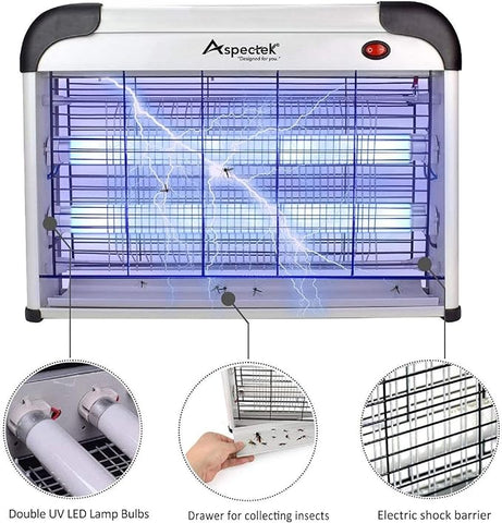 ASPECTEK Powerful 20W Electronic Indoor Insect Killer, Bug Zapper, Fly Zapper, Mosquito Killer-Indoor Use Including Free 2 PACK Replacement Bulbs