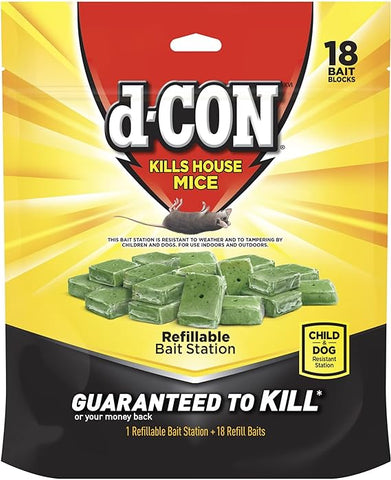 d-CON Refillable Corner Fit Mouse Bait Station, 1 Trap + 18 Bait Refills