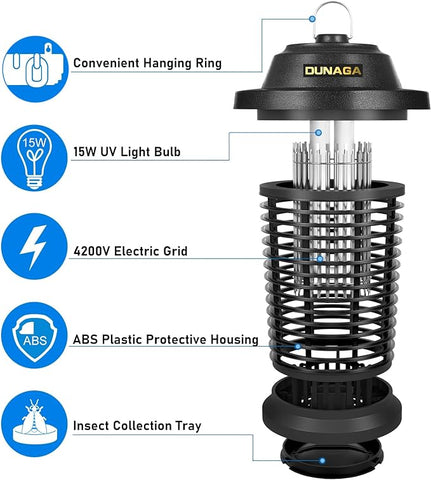 Bug Zapper Outdoor, Mosquito Zapper Fly Zapper for Outdoor Indoor, Mosquito Killer for Home, Backyard, Patio, Black