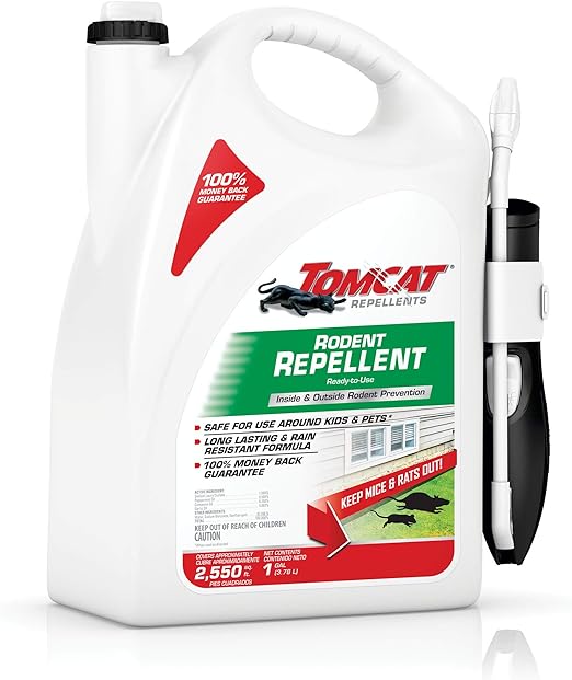 Aceite repelente de roedores Tomcat para prevención de ratas y ratones en interiores y exteriores, listo para usar, 1 gal. 