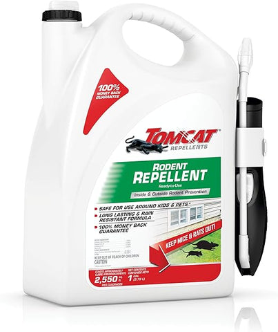 Aceite repelente de roedores Tomcat para prevención de ratas y ratones en interiores y exteriores, listo para usar, 1 gal. 