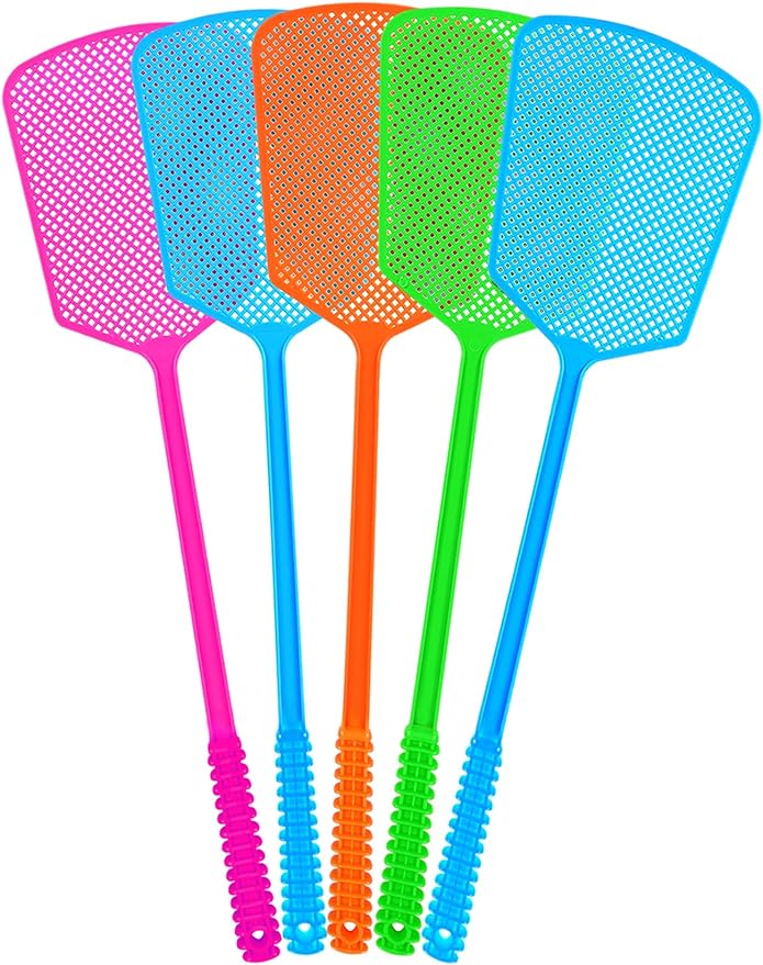 Fly Swatter,5 Pack Plastic Heavy Duty Manual Fly Killer, Long Handle Flyswatter, Large Bug Swatters That Work for Indoor and Outdoor (Multicoloured)