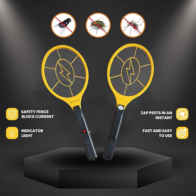 DEVOGUE® Electric Fly Swatter Bug Zapper Battery Operated Flies Killer Indoor & Outdoor Pest Control Mosquito and Insect Catcher Racket