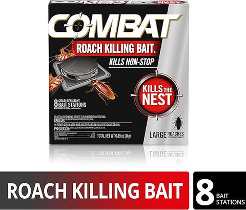 Combat Roach Killing Bait, Roach Bait Station For Large Roaches, Kills The Nest, Child-Resistant, 8 Count,Insects