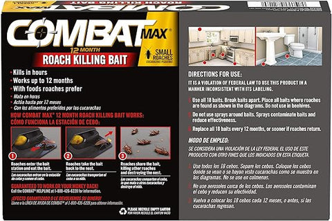 Combat Max 12 Month Roach Killing Bait, Small Roach Bait Station, Child-Resistant, 18 Count