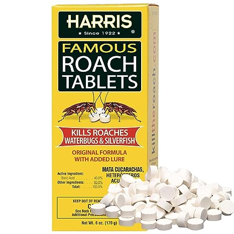 Harris Roach Tablets, Boric Acid Roach and Insects Killer with Lure, Alternative to Bait Traps (6oz, 145 Tablets)