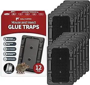 LULUCATCH Mouse & Insect Traps 12 Pack, Heavier Sticky Traps with Non-Toxic Glue for Small Mice & Insects. Sticky Mouse Traps Indoor, Easy to Set, Safe to Children & Pets