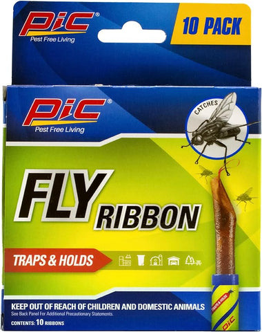 PIC FR10B 69060216325 Fly Ribbons Fruit Fly Traps for Indoors and Outdoors, Bug Trap for Winged Insects, Pack of 10