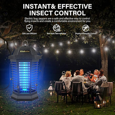 Klahaite Bug Zapper Outdoor Electric, Mosquito Zapper Indoor, Fly Zapper, Fly Trap, Insect Trap for Garden Backyard Patio,3 Prong Plug, Black