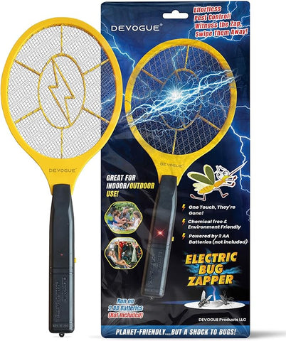 DEVOGUE® Electric Fly Swatter Bug Zapper Battery Operated Flies Killer Indoor & Outdoor Pest Control Mosquito and Insect Catcher Racket