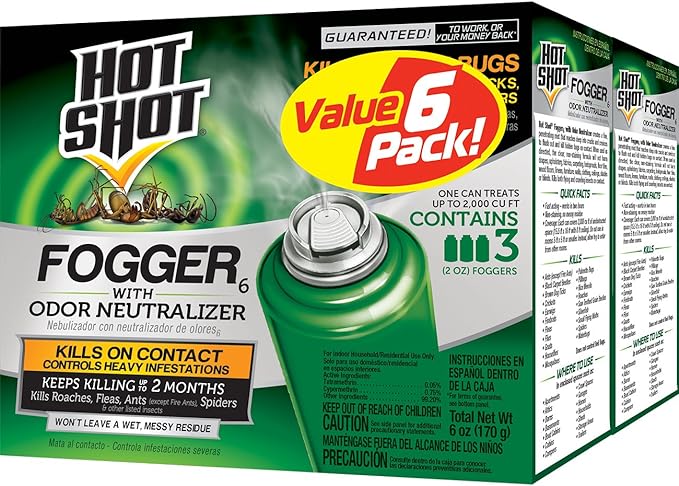 Hot Shot Fogger With Odor Neutralizer, Kills Roaches, Ants, Spiders & Fleas, Controls Heavy Infestations, 3 Count, 2 Ounce Pack of 2