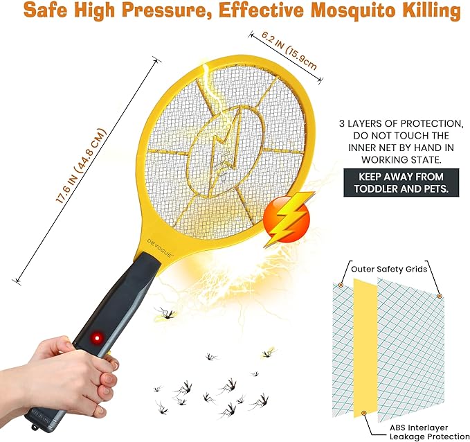 DEVOGUE® Electric Fly Swatter Bug Zapper Battery Operated Flies Killer Indoor & Outdoor Pest Control Mosquito and Insect Catcher Racket