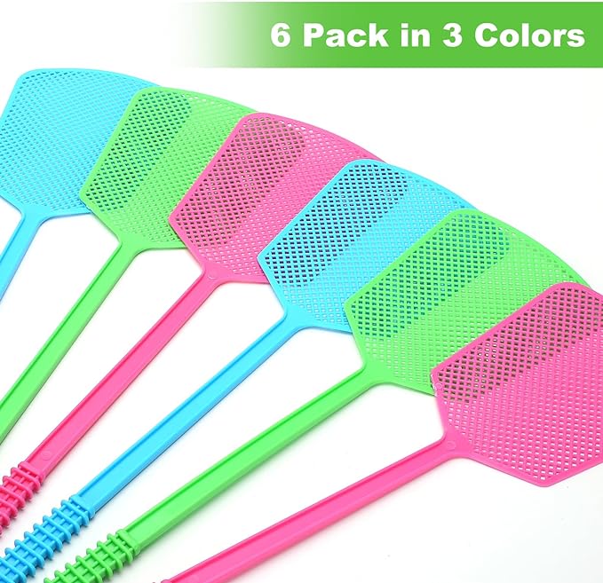 Multi-Pack Plastic Fly Swatters,Manual Colorful Flyswatters,6 Pack Heavy Duty Fly Killer,Work for Indoor,Garden,Office.