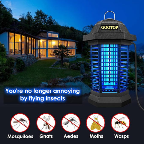 GOOTOP Bug Zapper Outdoor Electric, Mosquito Zapper, Fly Traps, Fly Zapper, Mosquito Killer, 3 Prong Plug, 90-130V, ABS Plastic Outer (Black)