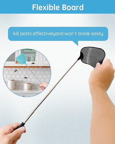 CUNCUI Fly Swatter Heavy Duty Set, with Durable Telescopic Stainless Steel Extendable Handles, for Home, Classroom and Office, 2Pcs, 2 Colors