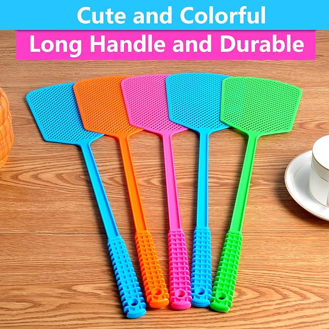 Fly Swatter,5 Pack Plastic Heavy Duty Manual Fly Killer, Long Handle Flyswatter, Large Bug Swatters That Work for Indoor and Outdoor (Multicoloured)