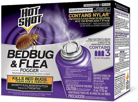 Hot Shot Bed Bug & Flea Fogger, 3 Count (Pack of 1), Kills Fleas Indoors, Get Rid of Fleas In House, Inhibits Reinfestation Up to 7 Months