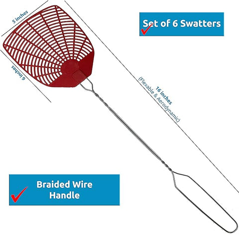 Bug & Fly Swatter – Braided Metal Handle 6 Pack Fly Swatters – Indoor/Outdoor – flyswatter