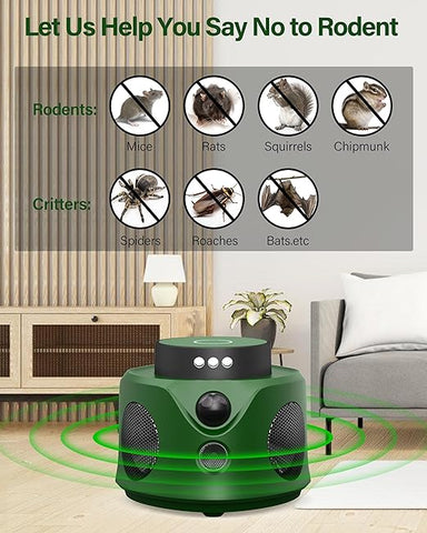 OADPAKE 2025 Intelligent Ultrasonic Rodent Repellent with PIR & Flash Light - Effective Control for Mouse, Mice, Rat, Rodent, Squirrel, Spider, Roach, Bugs, Bat