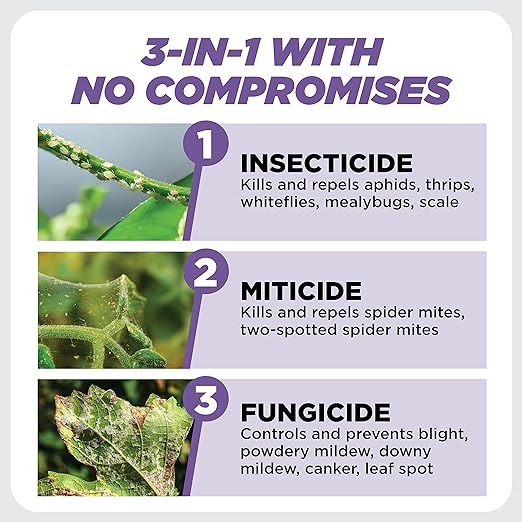 Earth's Ally 3-in-1 Plant Spray | Insecticide, Fungicide & Spider Mite Control, Use on Indoor Houseplants and Outdoor Plants, Gardens & Trees - Insect & Pest Repellent & Antifungal Treatment, 24oz