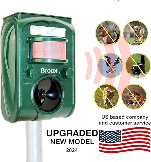 Broox 2024 Upgraded Solar Animal Repellent, Cat Repellent, Squirrel Repellent Outdoor, Deer Repellent, Ultrasonic pest Repeller, Waterproof Motion Detection, Dog, Raccoon, Skunk, Rabbit, Rodent