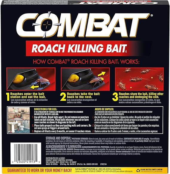 Combat Roach Killing Bait, Roach Bait Station For Large Roaches, Kills The Nest, Child-Resistant, 8 Count,Insects