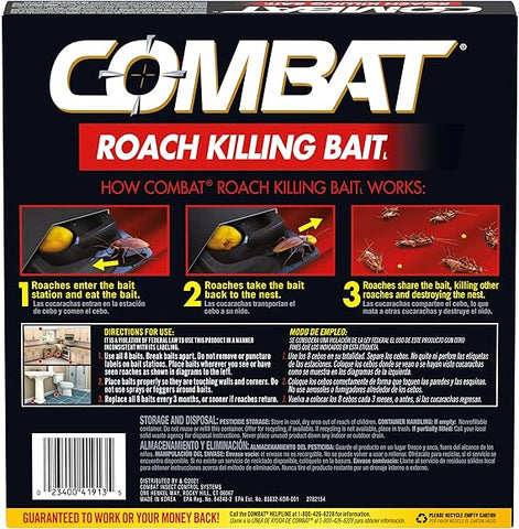 Combat Roach Killing Bait, Roach Bait Station For Large Roaches, Kills The Nest, Child-Resistant, 8 Count,Insects